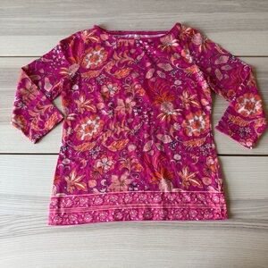 Talbots Vibrant Pink Orange Tee 3/4 sleeves boho retro floral women top size S